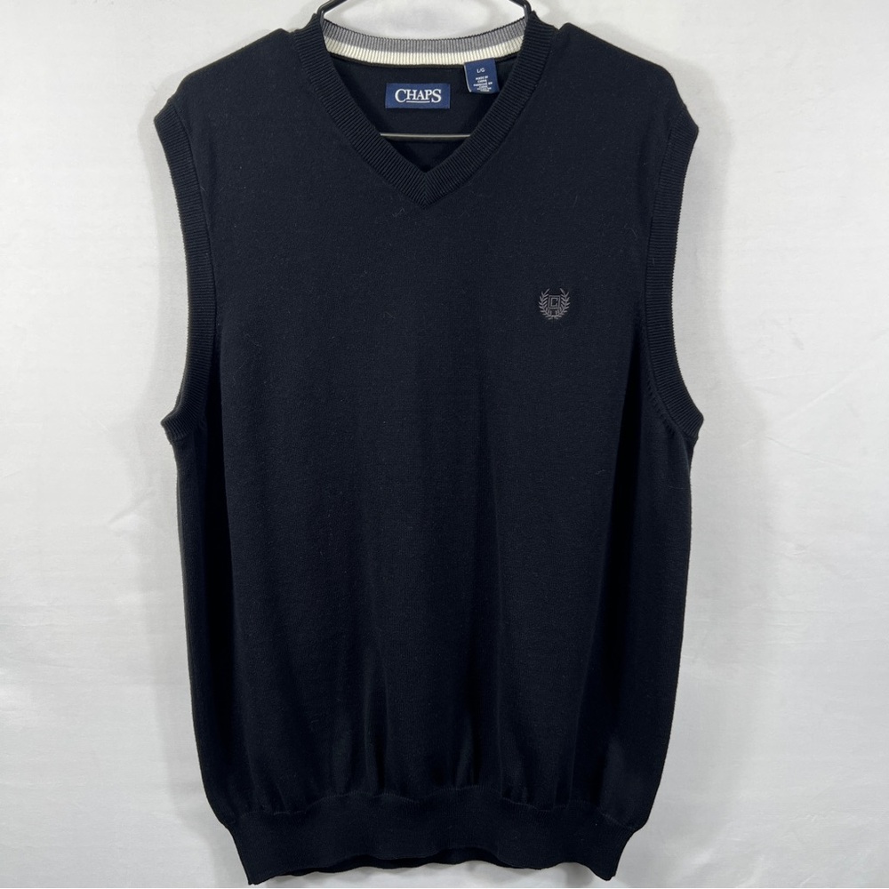 Chaps Men's V-Neck Black Sweater Vest 0857